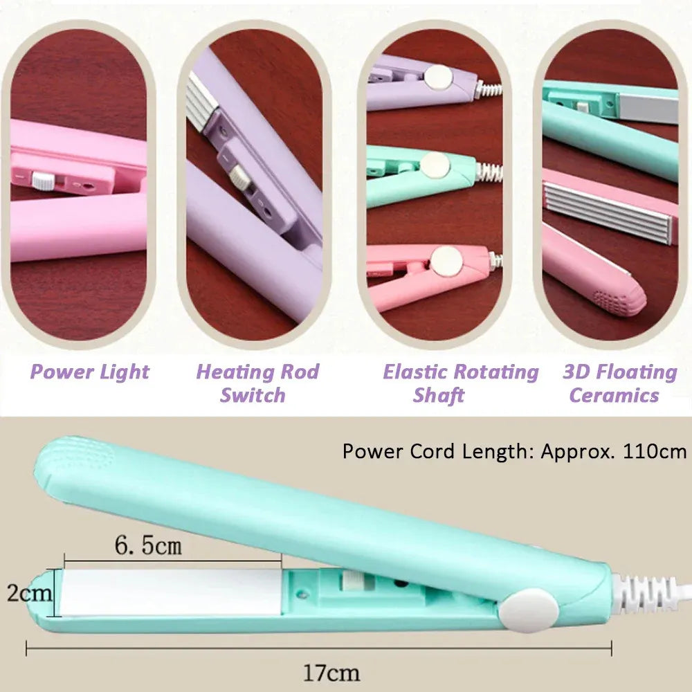 Ultra-Compact Mini Ceramic Hair Straightener – Dual Voltage Flat Iron for Travel, Fast Heat to 200°C, Portable Styling Tool for All Hair Types, Includes Storage Case