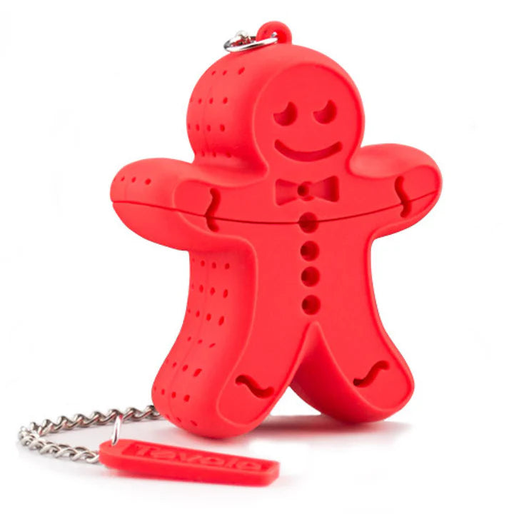 Tovolo Gingerbread Man Tea Infuser – Reusable Silicone Loose-Leaf Tea Holder with Stainless Steel Chain (Red)