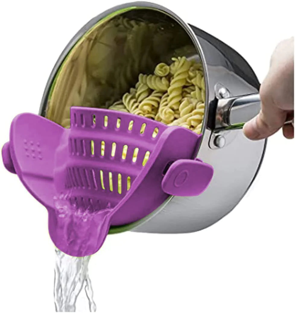 Great Kitchen Universal Clip-On Pot & Pan Strainer - Hands-Free Silicone Colander
