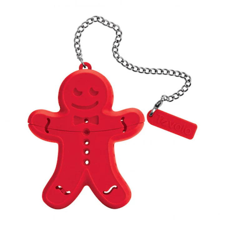 Tovolo Gingerbread Man Tea Infuser – Reusable Silicone Loose-Leaf Tea Holder with Stainless Steel Chain (Red)