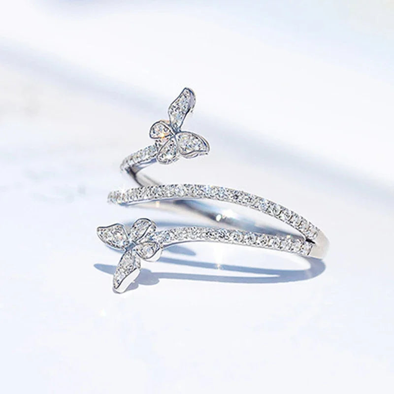 Dainty Double Butterfly Zirconia Ring