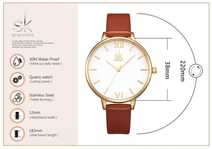 Minimalist Shengke Women's Watch with Marble Dial and Leather Band, Elegant and Waterproof