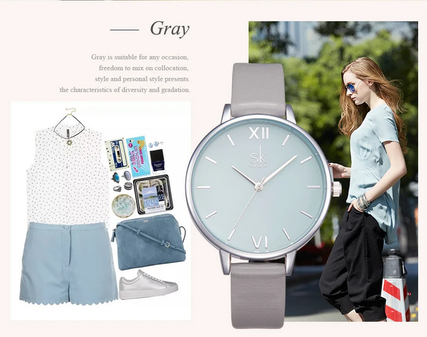 Minimalist Shengke Women's Watch with Marble Dial and Leather Band, Elegant and Waterproof