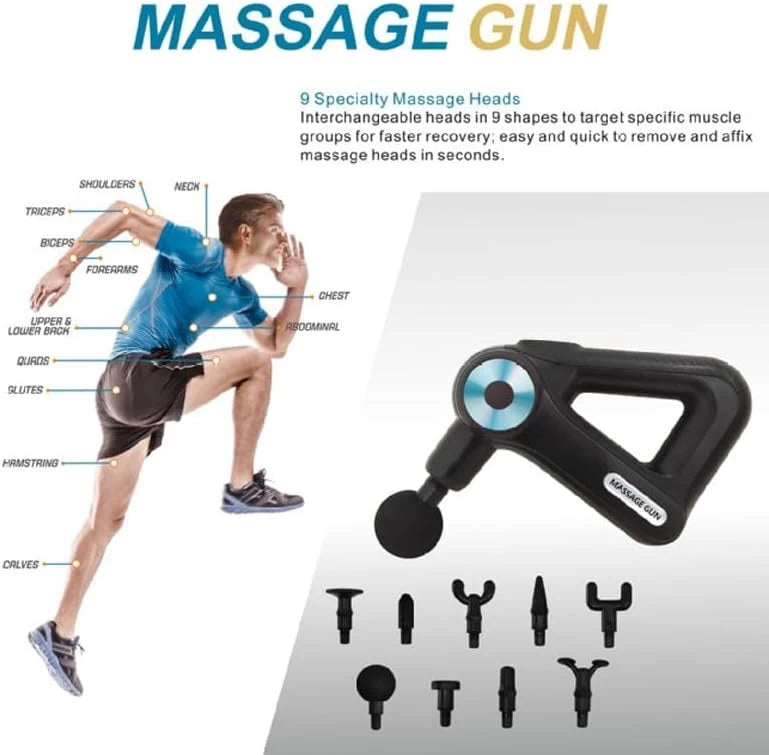 9-Speed Deep Tissue Massage Gun, 9 Heads, LCD Display, Rechargeable, Low Noise, Quiet Handheld Percussion Massager for Muscle Recovery, Pain Relief & Relaxation