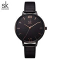 Minimalist Shengke Women's Watch with Marble Dial and Leather Band, Elegant and Waterproof