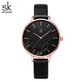 Minimalist Shengke Women's Watch with Marble Dial and Leather Band, Elegant and Waterproof