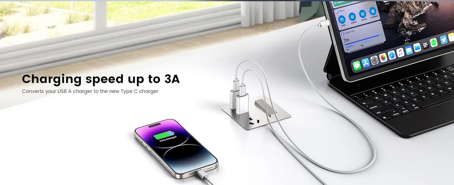 USB-C to USB-A Adapter (2-Pack, White) | 5Gbps Data Transfer, 3A Fast Charging | MagSafe, Apple Watch 9/8/7/SE/Ultra, iPhone 16–12, iPad, Galaxy, Pixel, CarPlay Compatible