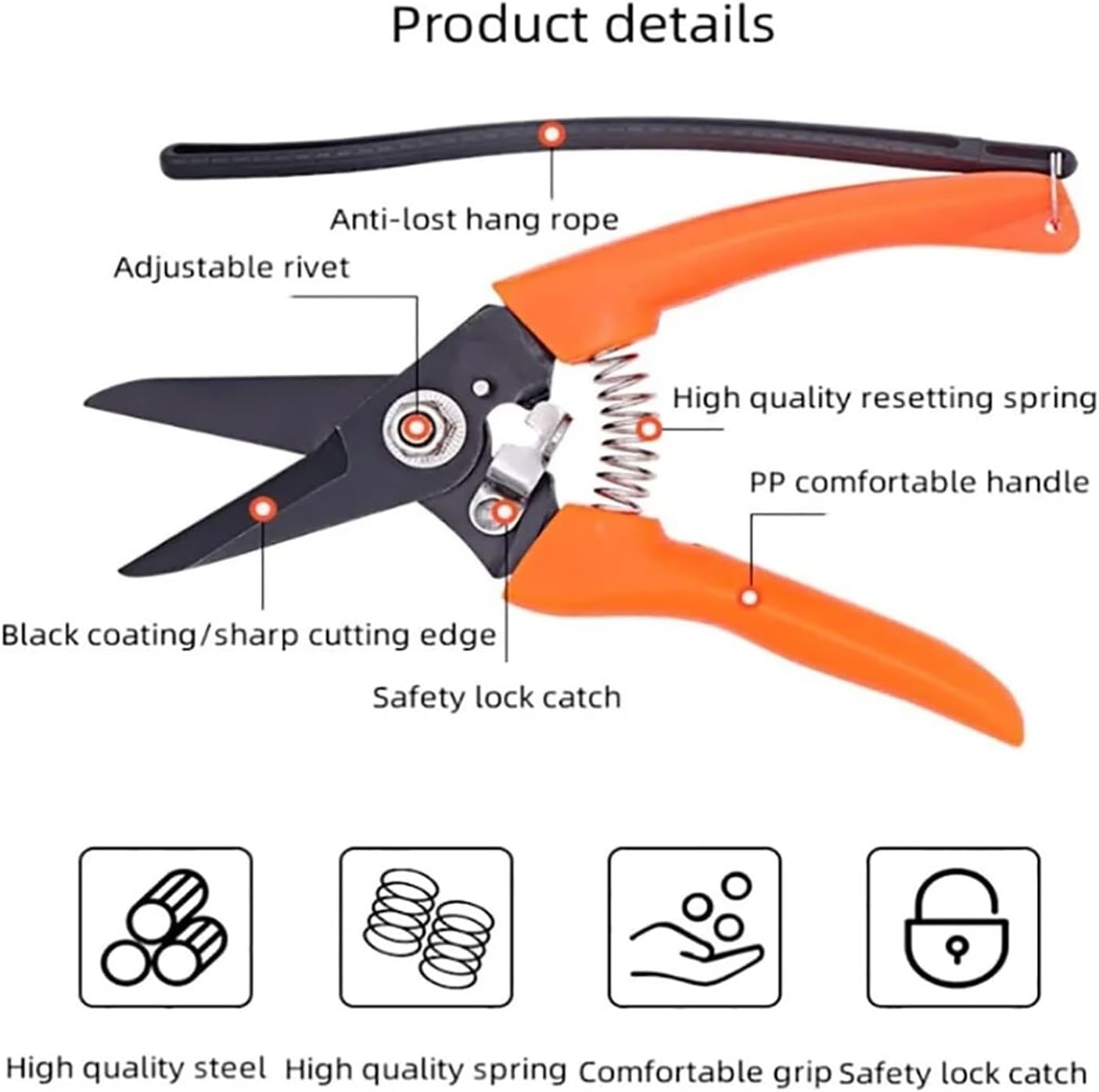 7.5" Stainless Steel Garden Shears - Professional Pruning Shears with Ergonomic Handles
