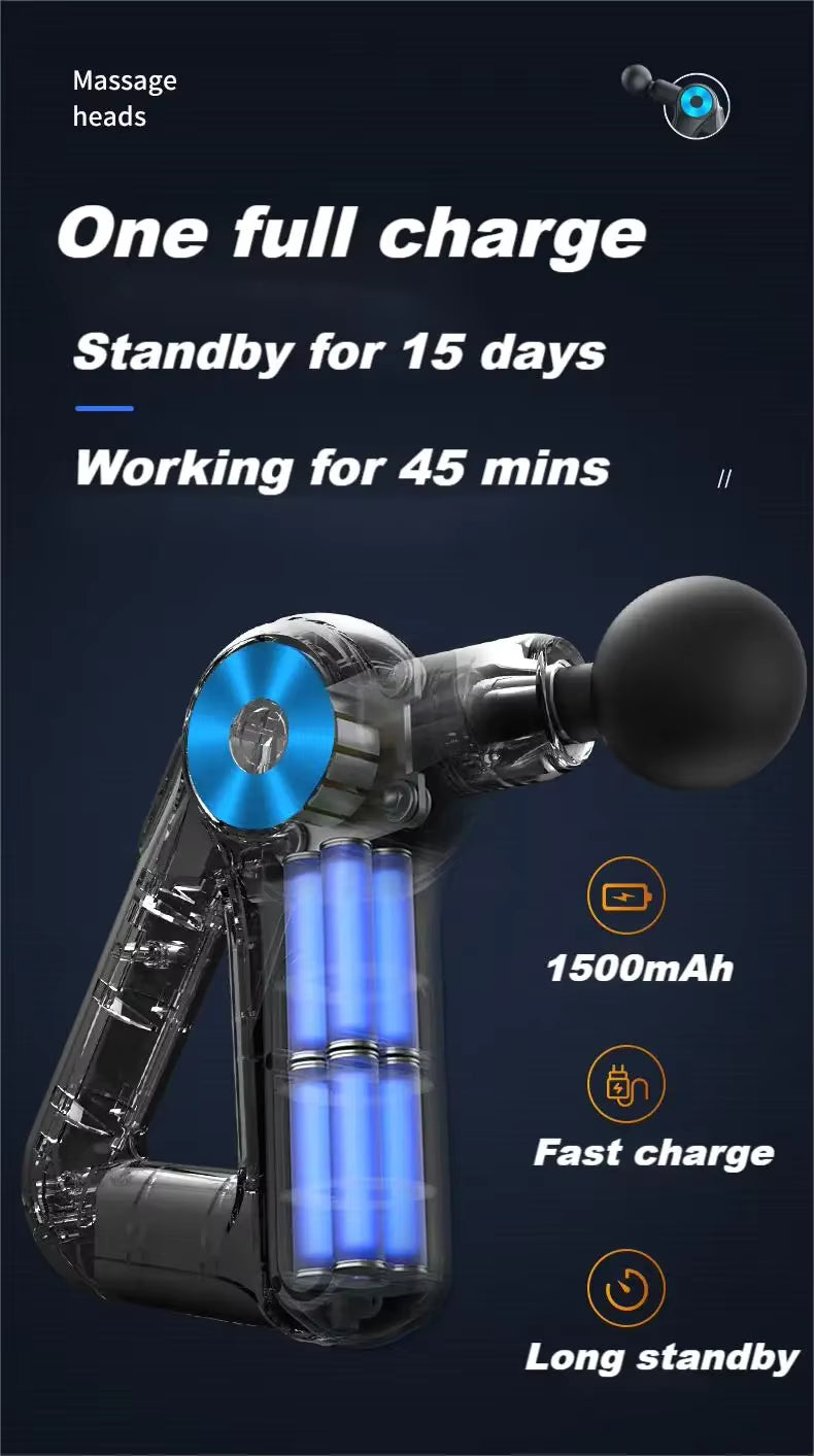 9-Speed Deep Tissue Massage Gun, 9 Heads, LCD Display, Rechargeable, Low Noise, Quiet Handheld Percussion Massager for Muscle Recovery, Pain Relief & Relaxation