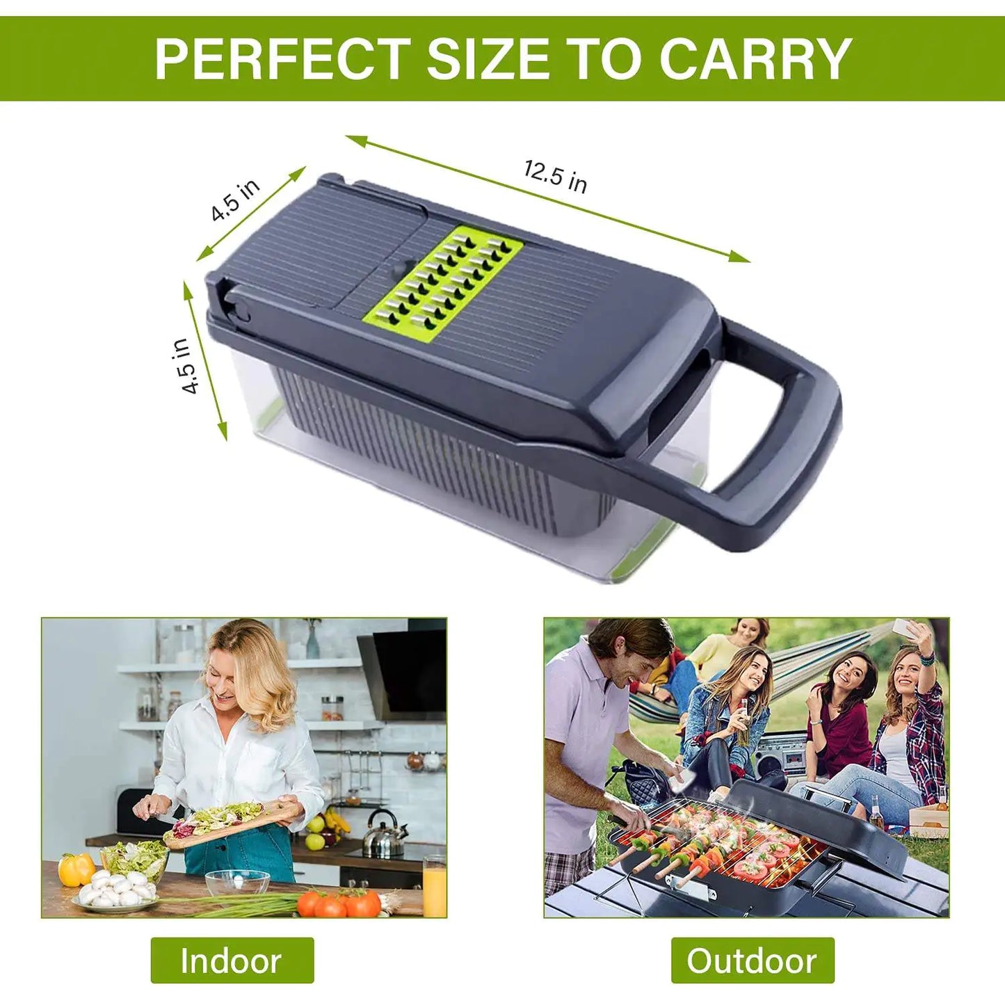 12-in-1 Vegetable Chopper & Slicer - Multifunctional Food Dicer with Interchangeable Stainless Steel Blades & Storage Container - BPA-Free Manual Kitchen Tool for Chopping, Dicing, Slicing & More