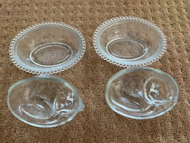 Set of 2 Vintage Indiana Glass Sleeping "Cat on a Nest" Candy Dish, Clear - A Whimsical Collectible for Cat Lovers
