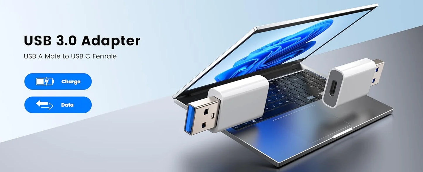 USB-C to USB-A Adapter (2-Pack, White) | 5Gbps Data Transfer, 3A Fast Charging | MagSafe, Apple Watch 9/8/7/SE/Ultra, iPhone 16–12, iPad, Galaxy, Pixel, CarPlay Compatible