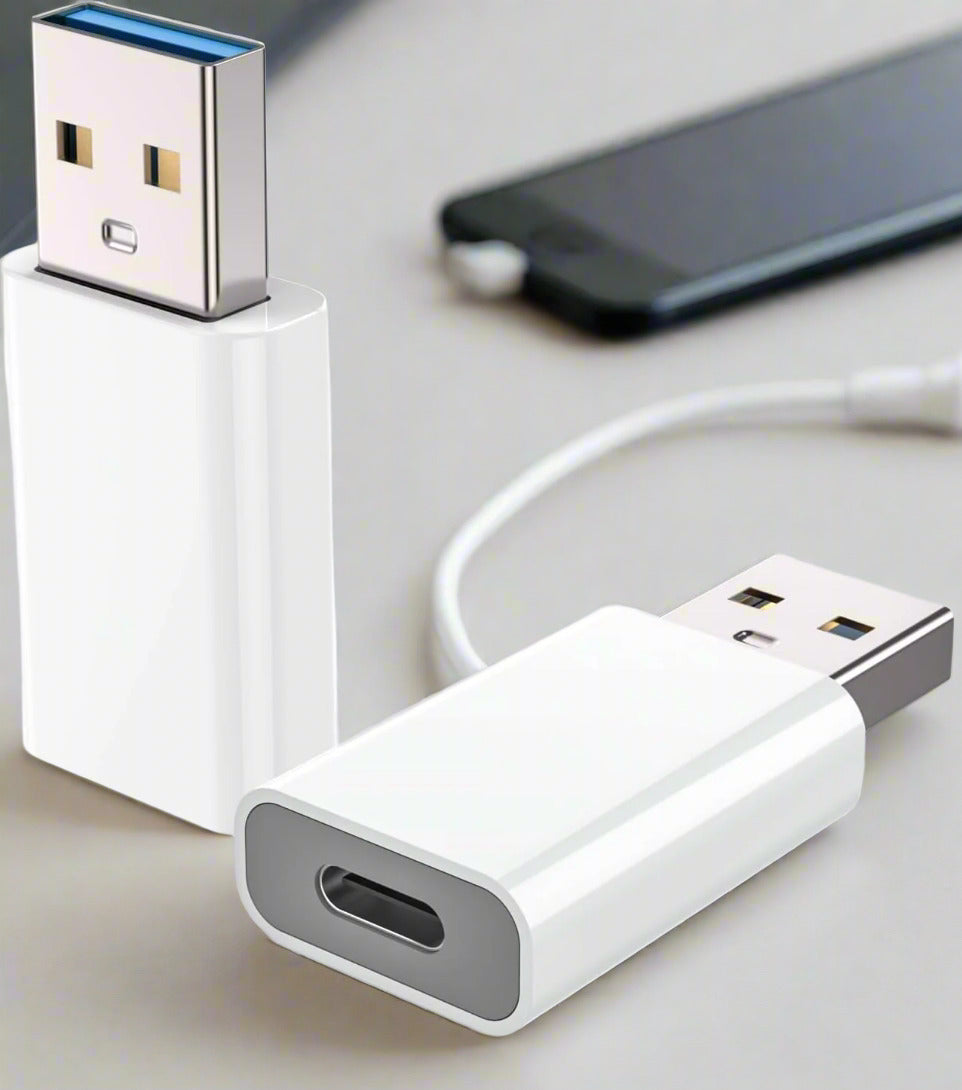 USB-C to USB-A Adapter (2-Pack, White) | 5Gbps Data Transfer, 3A Fast Charging | MagSafe, Apple Watch 9/8/7/SE/Ultra, iPhone 16–12, iPad, Galaxy, Pixel, CarPlay Compatible