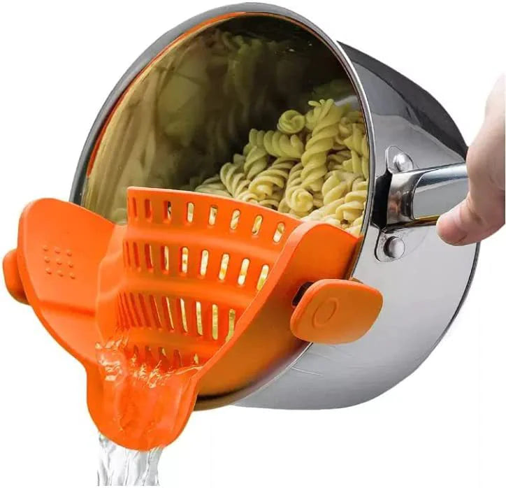 Great Kitchen Universal Clip-On Pot & Pan Strainer - Hands-Free Silicone Colander