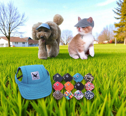 Cute Adjustable Cat and Dog Baseball Cap Canvas Cap With Ear Holes For Pet Dogs and Cats