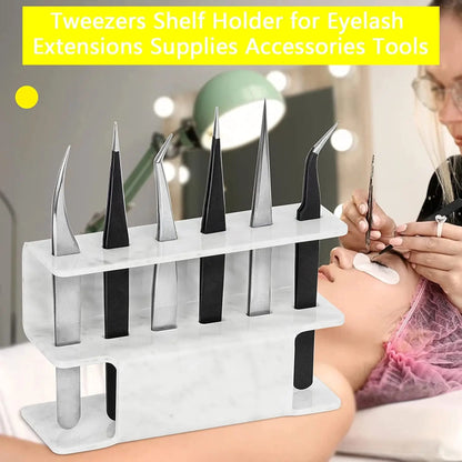 Premium 6-Slot Acrylic Tweezers Organizer Stand - Professional Organizer for Lash Extensions, Makeup & Beauty Tools, Lash Artists, Makeup, & Tattoo Tools (White/Marble/Black)