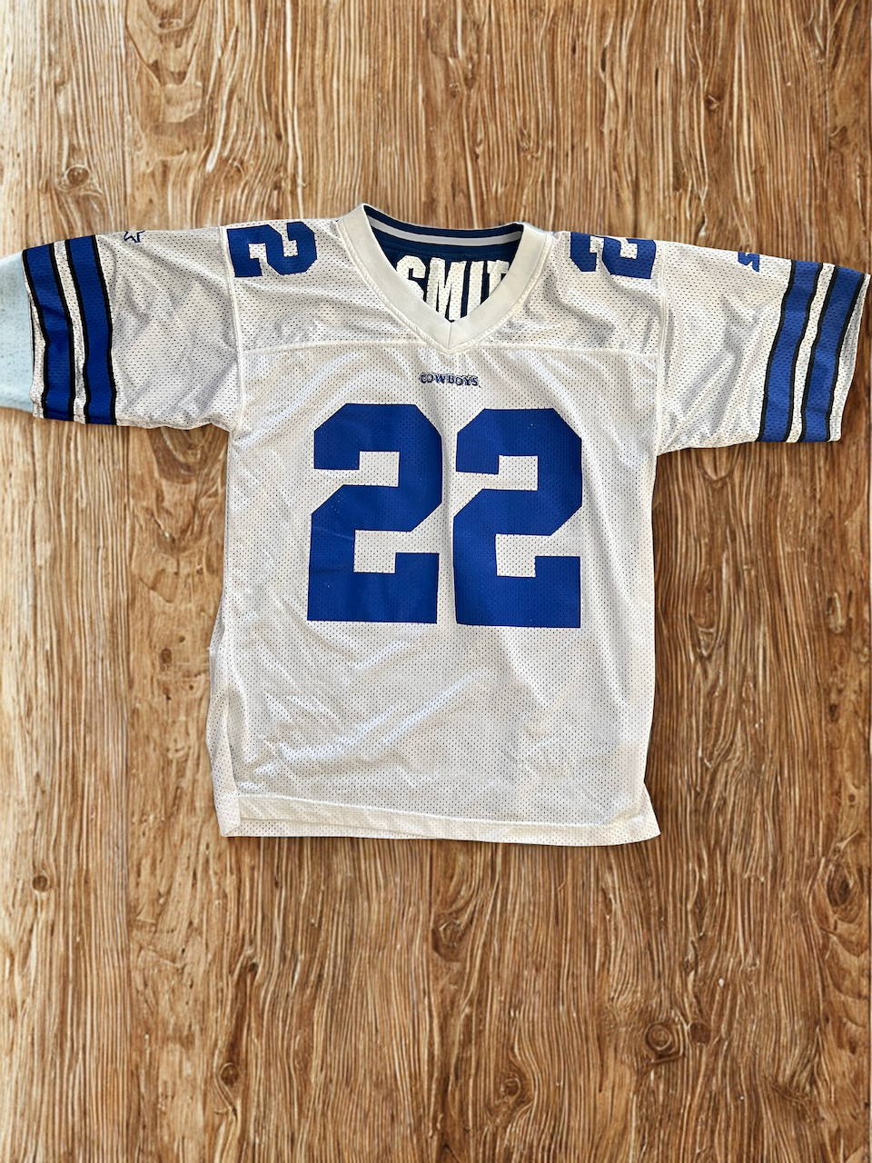 90s Vintage Dallas Cowboys Emmitt Smith #22 Starter Jersey - Iconic - White/Blue Mesh (Size 48/L)