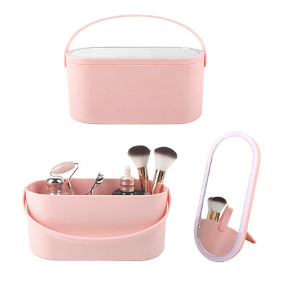 All-in-One LED Makeup Organizer Box with Rechargeable 5200K Mirror – Portable Cosmetic Storage, Adjustable Dividers & USB Charging, Travel Vanity Case for Makeup, Skincare & Jewelry