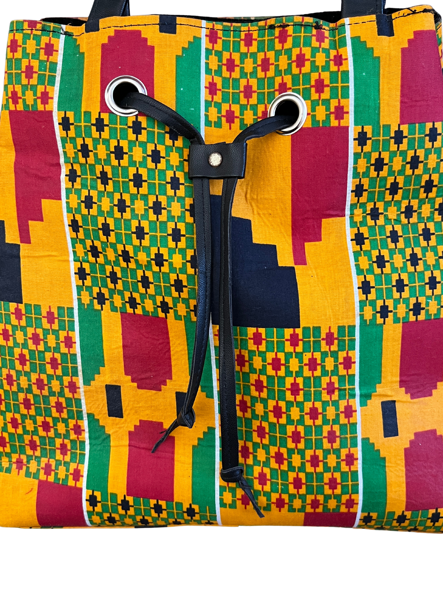 African Kente Print Bucket Shoulder Bag & Matching Wallet – Handmade Ankara Set