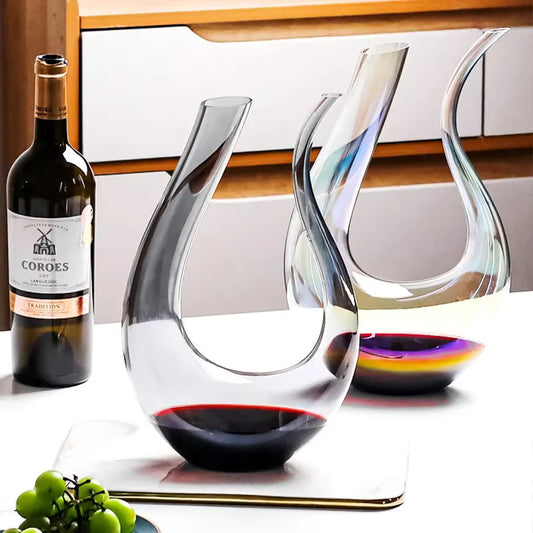 Hand-Blown Crystal Wine Decanter 1.5L - Lead-Free U-Shaped Glass Aerator for Wine & Whiskey, Premium Bar Accessories for Home Entertainment
