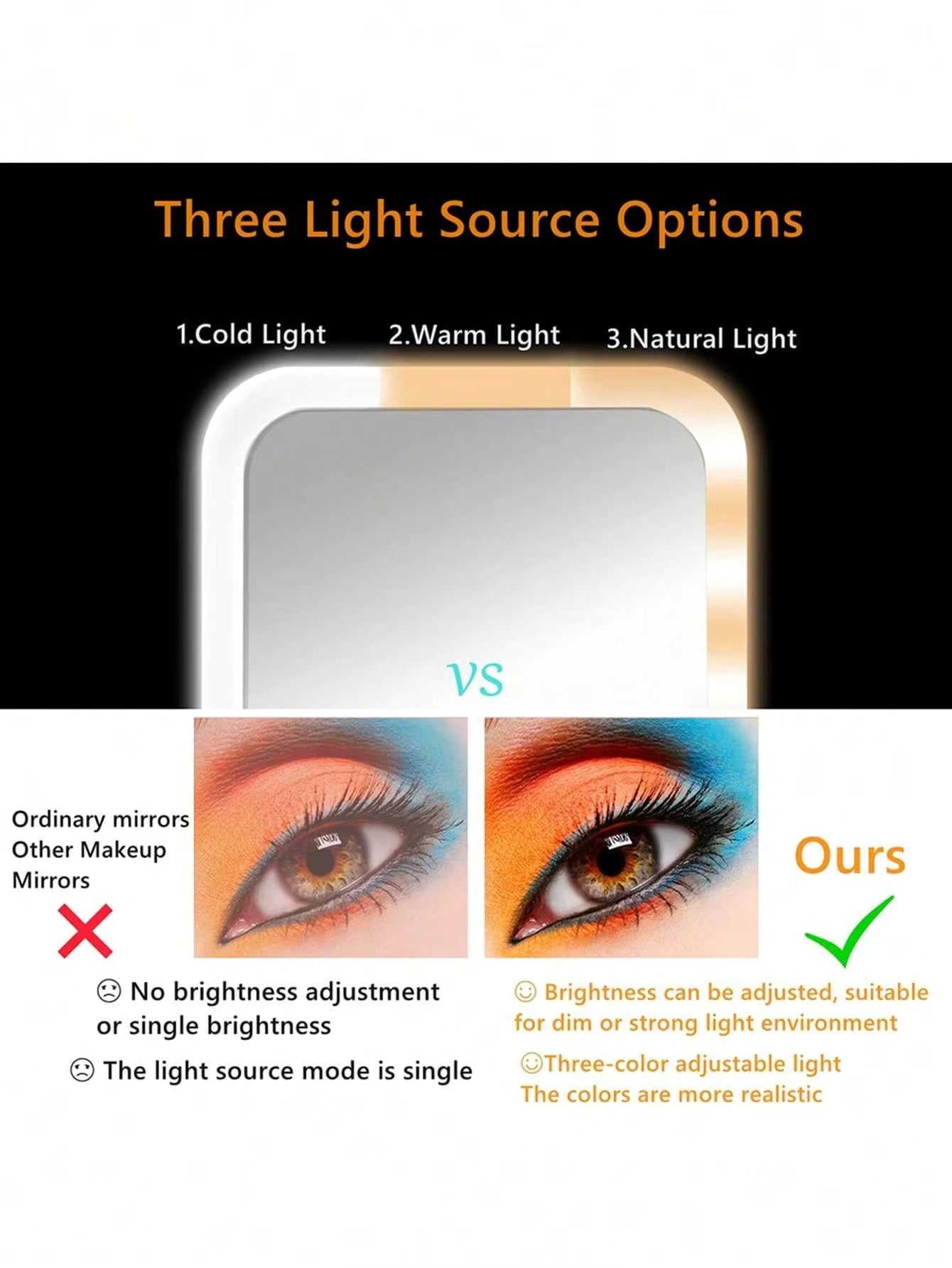 Rechargeable LED Makeup Mirror with 5X Magnification - Touch Control Vanity Mirror with 3 Light Modes up to 45° Angle, Portable Travel Design & USB Charging (7x5 inch)