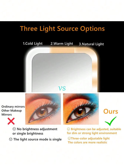 Rechargeable LED Makeup Mirror with 5X Magnification - Touch Control Vanity Mirror with 3 Light Modes up to 45° Angle, Portable Travel Design & USB Charging (7x5 inch)