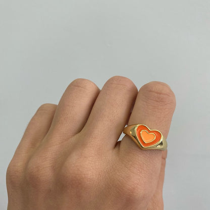 Vintage Heart Ring:  Alloy, Electroplated Finish - Orange/Green/Brown Gold & Silver - Sizes 6, 7, 8