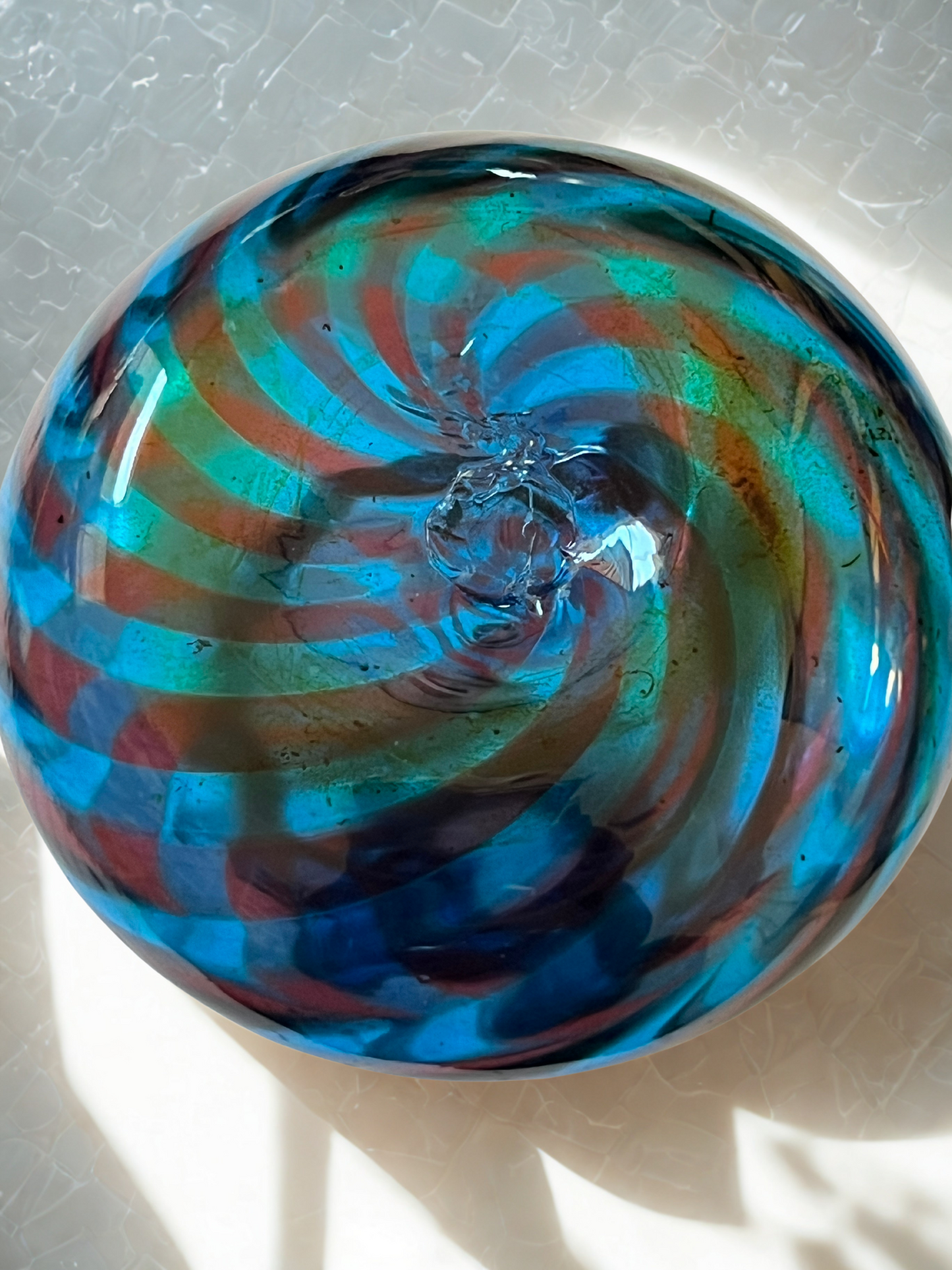 Art Glass Swirl Perfume Bottle Cobalt Blue Purple Murano Style Bubble Stopper 4.75"