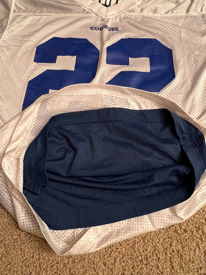 90s Vintage Dallas Cowboys Emmitt Smith #22 Starter Jersey - Iconic - White/Blue Mesh (Size 48/L)