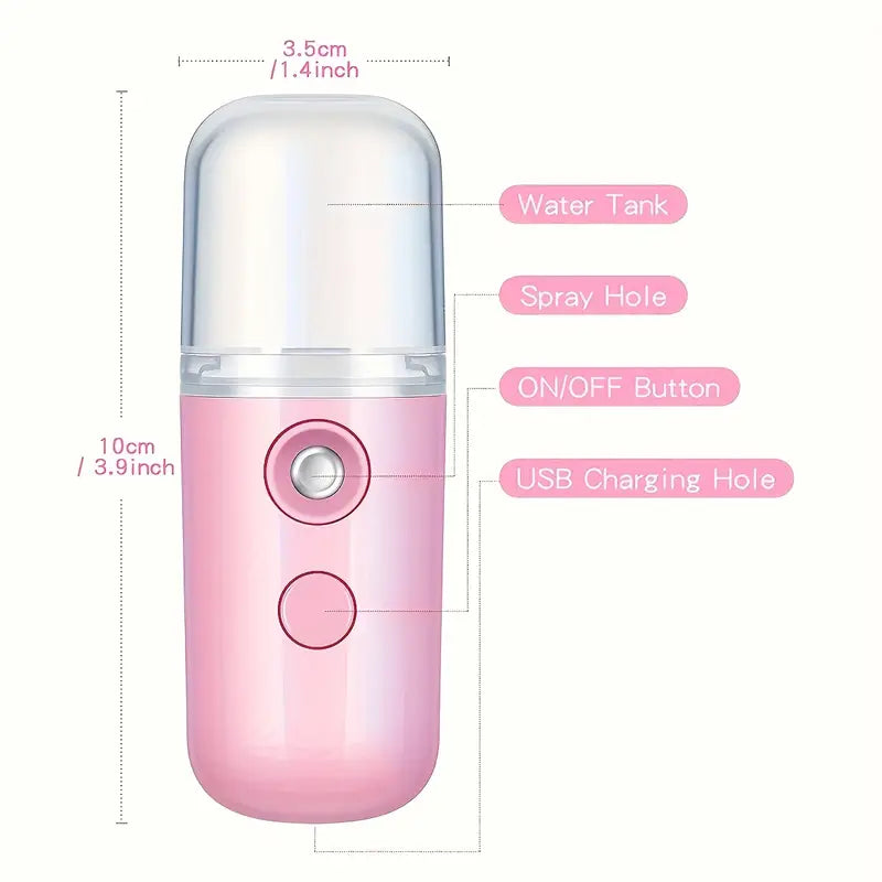Nano Mist Facial Sprayer - Portable USB Rechargeable Face Steamer with 30ml Tank | Mini Humidifier for Deep Skin Hydration, Anti-Aging and Travel Beauty