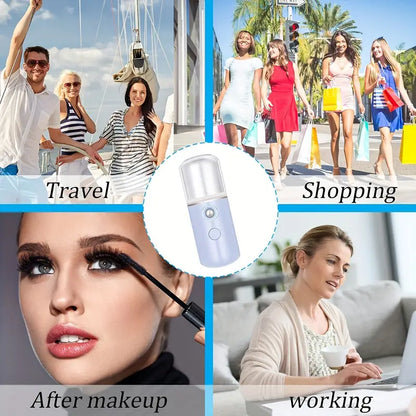 Nano Mist Facial Sprayer - Portable USB Rechargeable Face Steamer with 30ml Tank | Mini Humidifier for Deep Skin Hydration, Anti-Aging and Travel Beauty