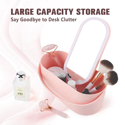 All-in-One LED Makeup Organizer Box with Rechargeable 5200K Mirror – Portable Cosmetic Storage, Adjustable Dividers & USB Charging, Travel Vanity Case for Makeup, Skincare & Jewelry