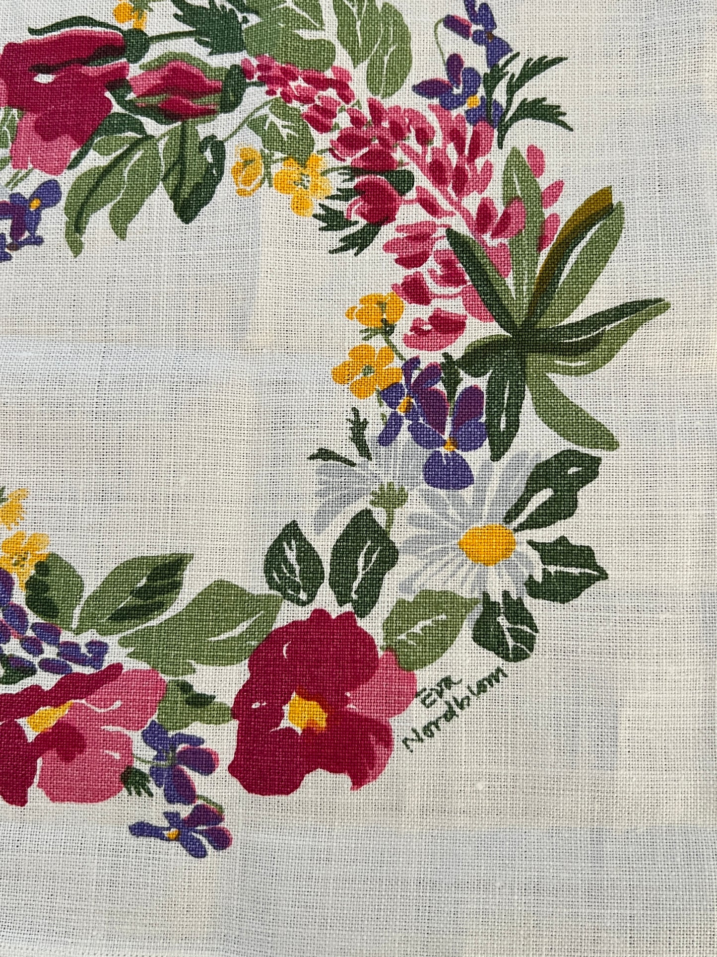 Vintage Swedish Lupinus Wreath Hand-Printed Linen Dolly by Eva Nordblom for Jobs Handtryck Leksand