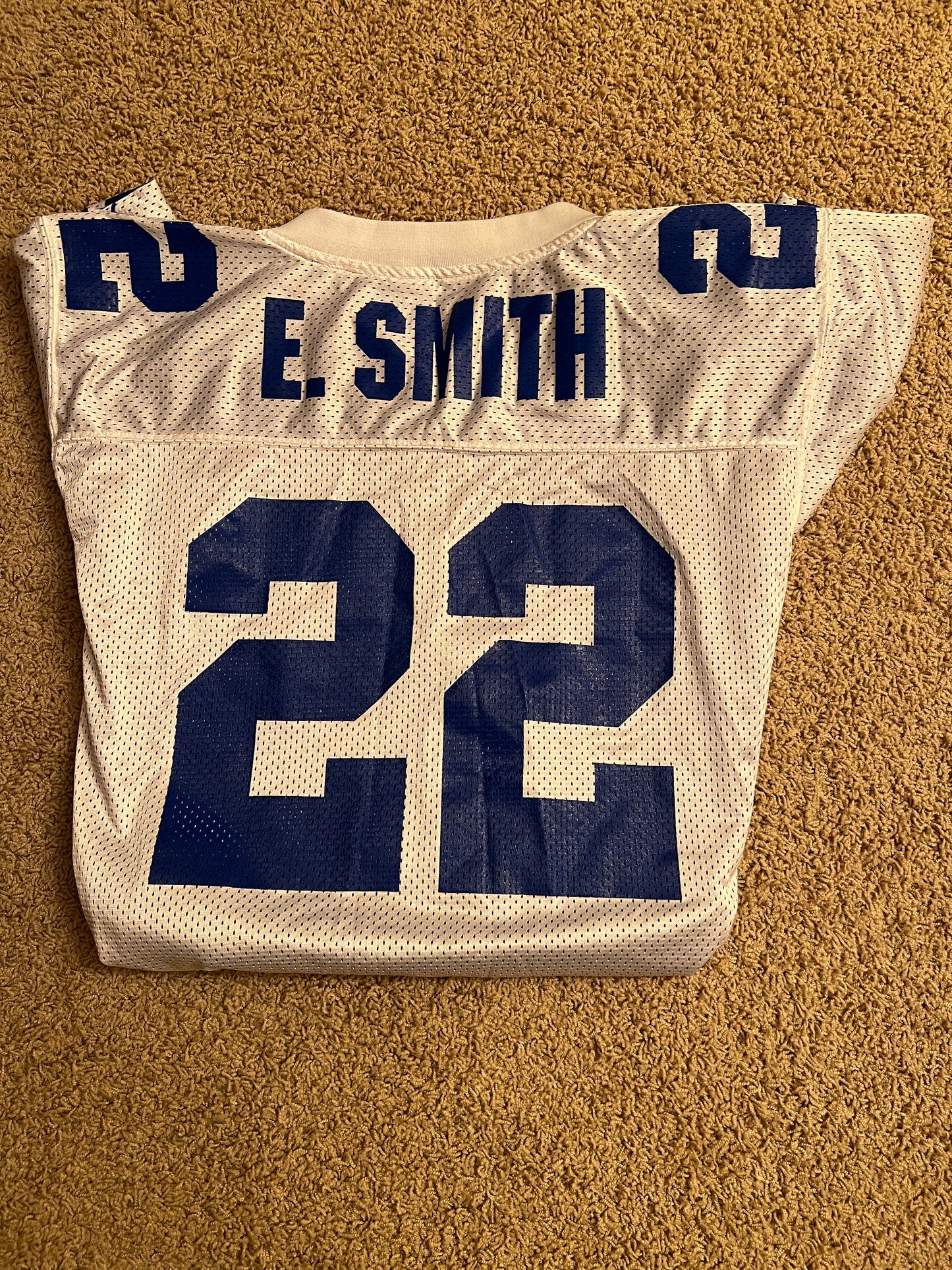 90s Vintage Dallas Cowboys Emmitt Smith #22 Starter Jersey - Iconic - White/Blue Mesh (Size 48/L)