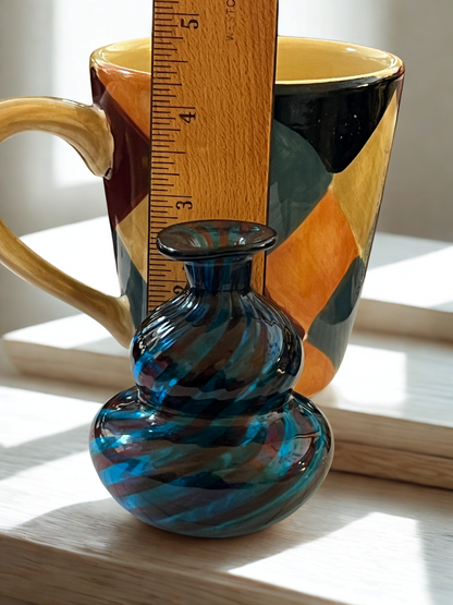 Art Glass Swirl Perfume Bottle Cobalt Blue Purple Murano Style Bubble Stopper 4.75"