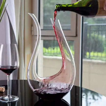 Hand-Blown Crystal Wine Decanter 1.5L - Lead-Free U-Shaped Glass Aerator for Wine & Whiskey, Premium Bar Accessories for Home Entertainment