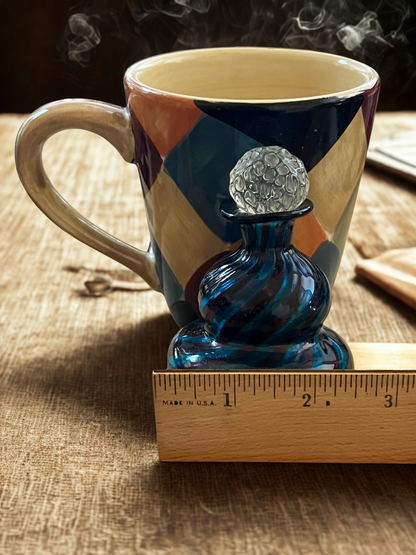 Art Glass Swirl Perfume Bottle Cobalt Blue Purple Murano Style Bubble Stopper 4.75"