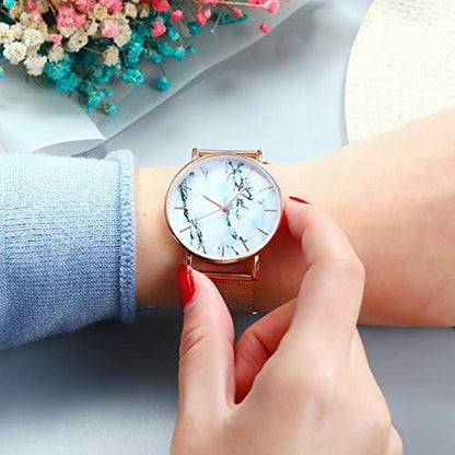 Fashion Rose Gold Mesh Band Creative Marble Female Wrist Watch Luxury Women Quartz Watches Gifts Relogio Feminino