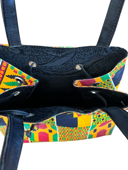 African Kente Print Bucket Shoulder Bag & Matching Wallet – Handmade Ankara Set