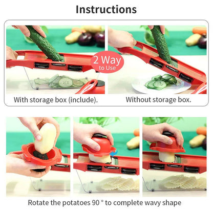 6-in-1 Multi-Functional Vegetable Slicer - Mandoline Slicer with Interchangeable Blades