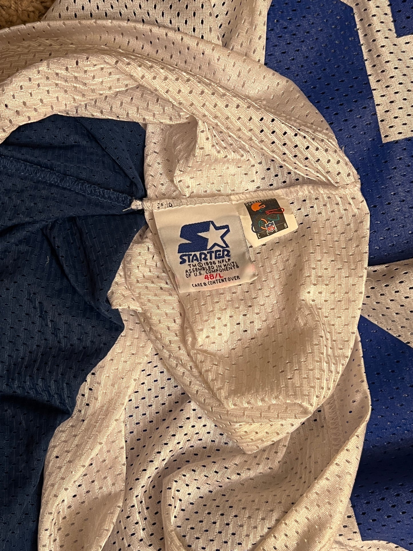 90s Vintage Dallas Cowboys Emmitt Smith #22 Starter Jersey - Iconic - White/Blue Mesh (Size 48/L)