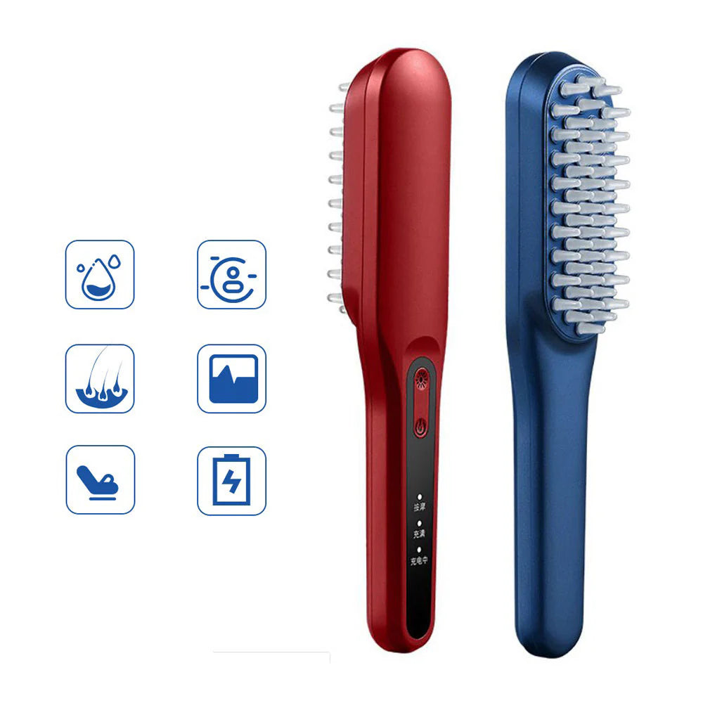 Rechargeable Portable LED Hair Growth Comb - Travel-Size Scalp Massager with Red/Blue Light Therapy & 9 Treatment Modes