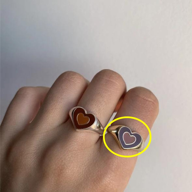 Vintage Heart Ring:  Alloy, Electroplated Finish - Orange/Green/Brown Gold & Silver - Sizes 6, 7, 8