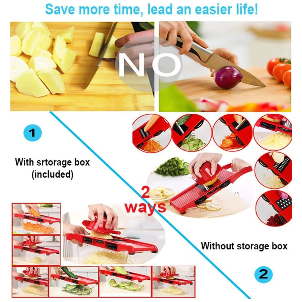 6-in-1 Multi-Functional Vegetable Slicer - Mandoline Slicer with Interchangeable Blades