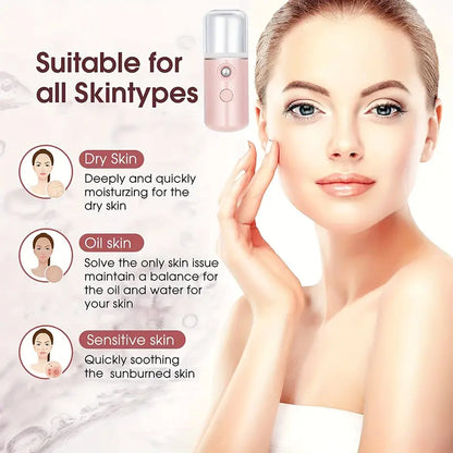 Nano Mist Facial Sprayer - Portable USB Rechargeable Face Steamer with 30ml Tank | Mini Humidifier for Deep Skin Hydration, Anti-Aging and Travel Beauty