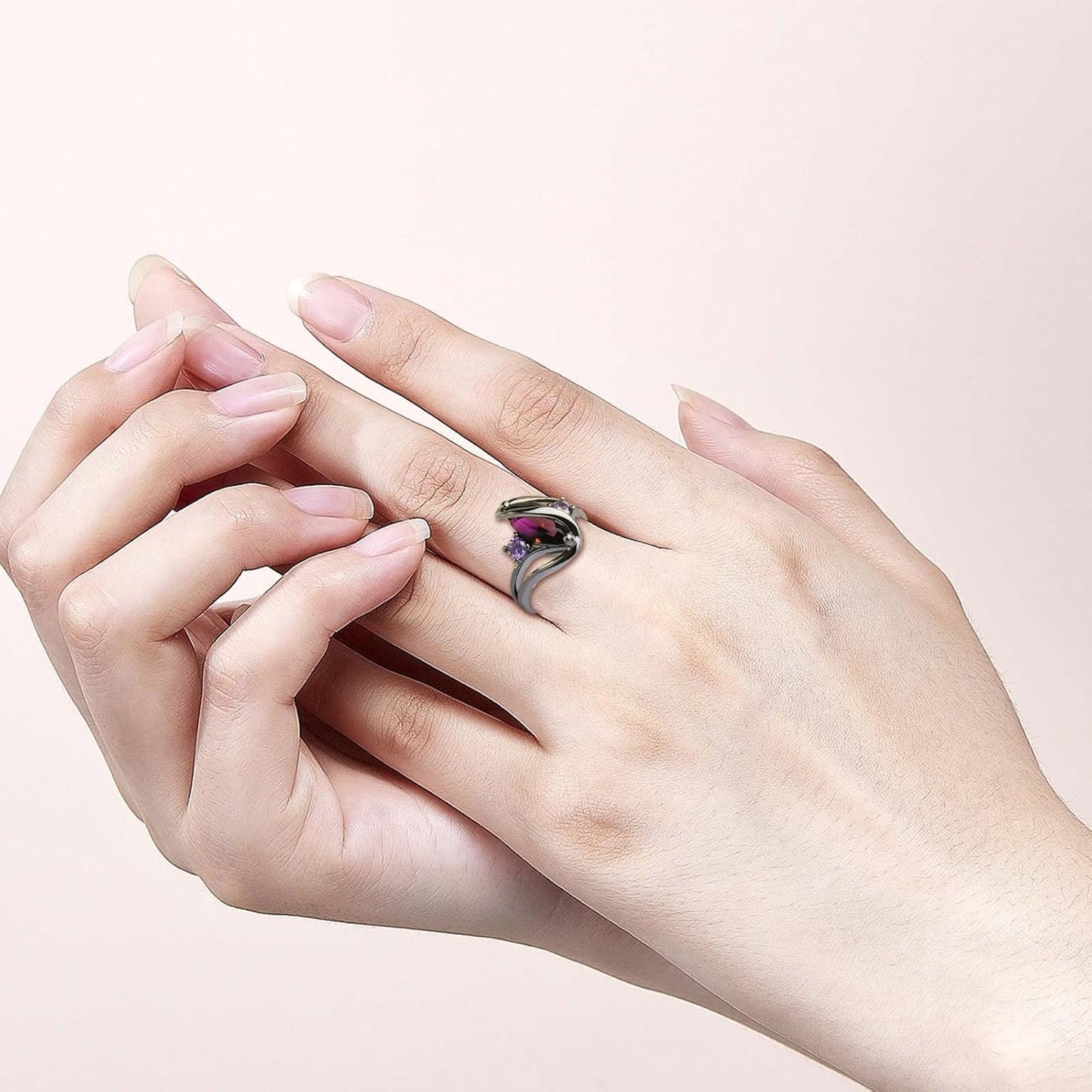 Marquise and Amethyst Engagement Ring - Purple Crystal Bypass Design