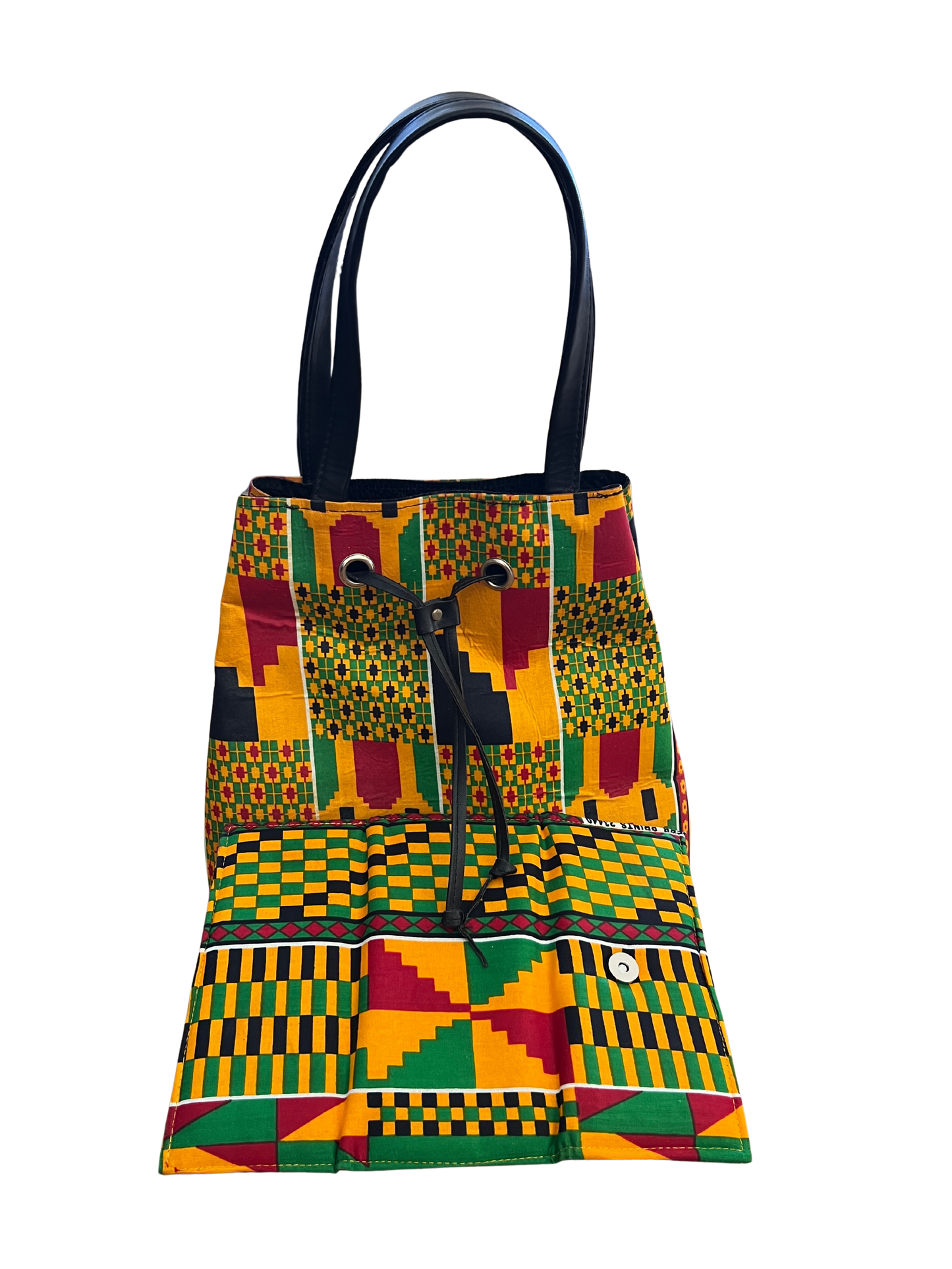 African Kente Print Bucket Shoulder Bag & Matching Wallet – Handmade Ankara Set