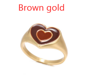 Vintage Heart Ring:  Alloy, Electroplated Finish - Orange/Green/Brown Gold & Silver - Sizes 6, 7, 8