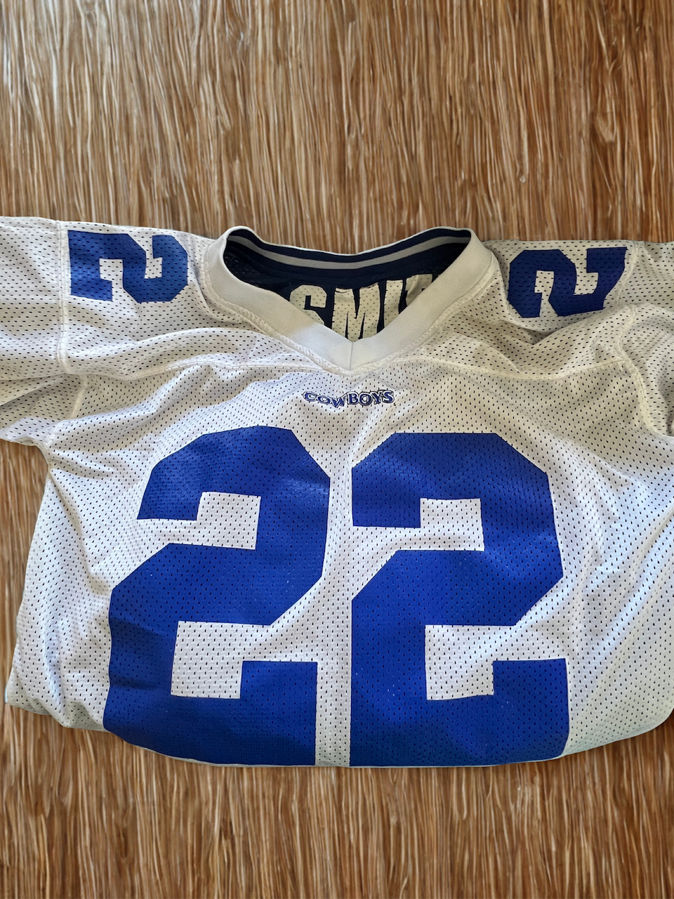 90s Vintage Dallas Cowboys Emmitt Smith #22 Starter Jersey - Iconic - White/Blue Mesh (Size 48/L)