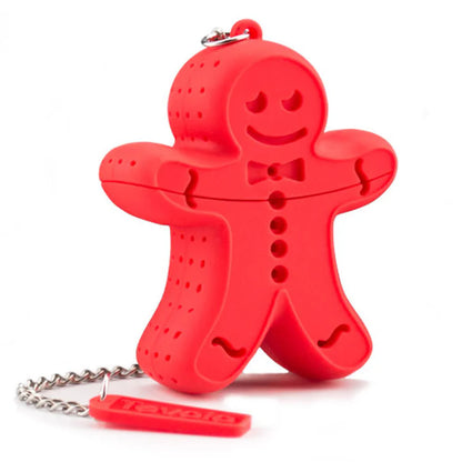 Tovolo Gingerbread Man Tea Infuser – Reusable Silicone Loose-Leaf Tea Holder with Stainless Steel Chain (Red)